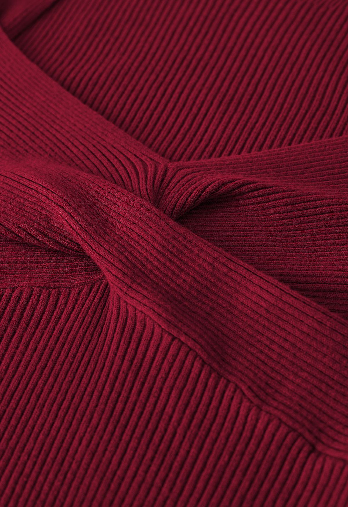 Sweetheart Twist Front Ribbed Knit Top in Burgundy