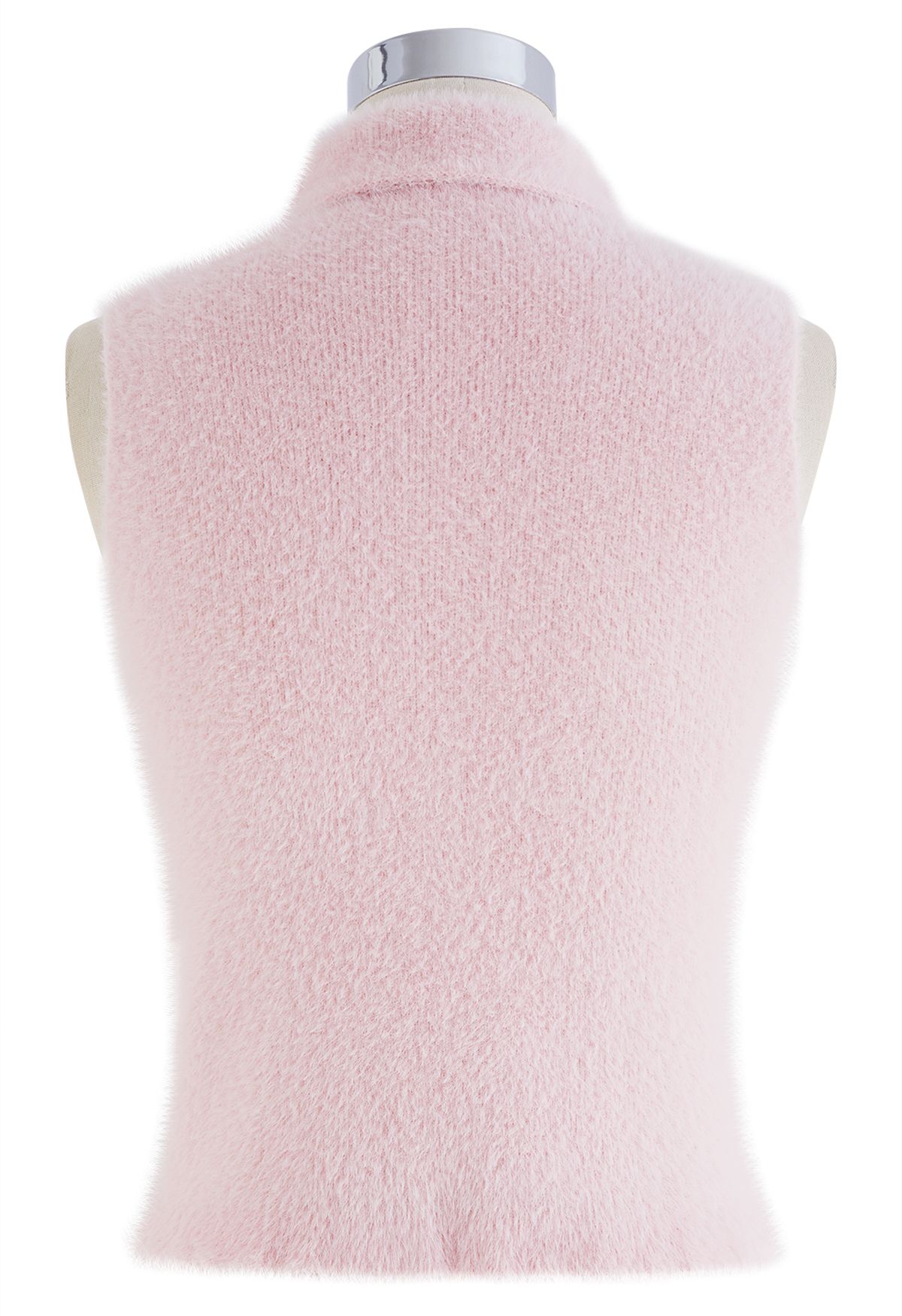 Débardeur en Tricot Fuzzy à Col Haut en Rose