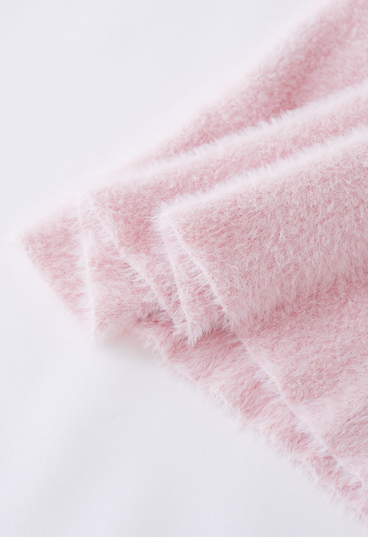 Débardeur en Tricot Fuzzy à Col Haut en Rose