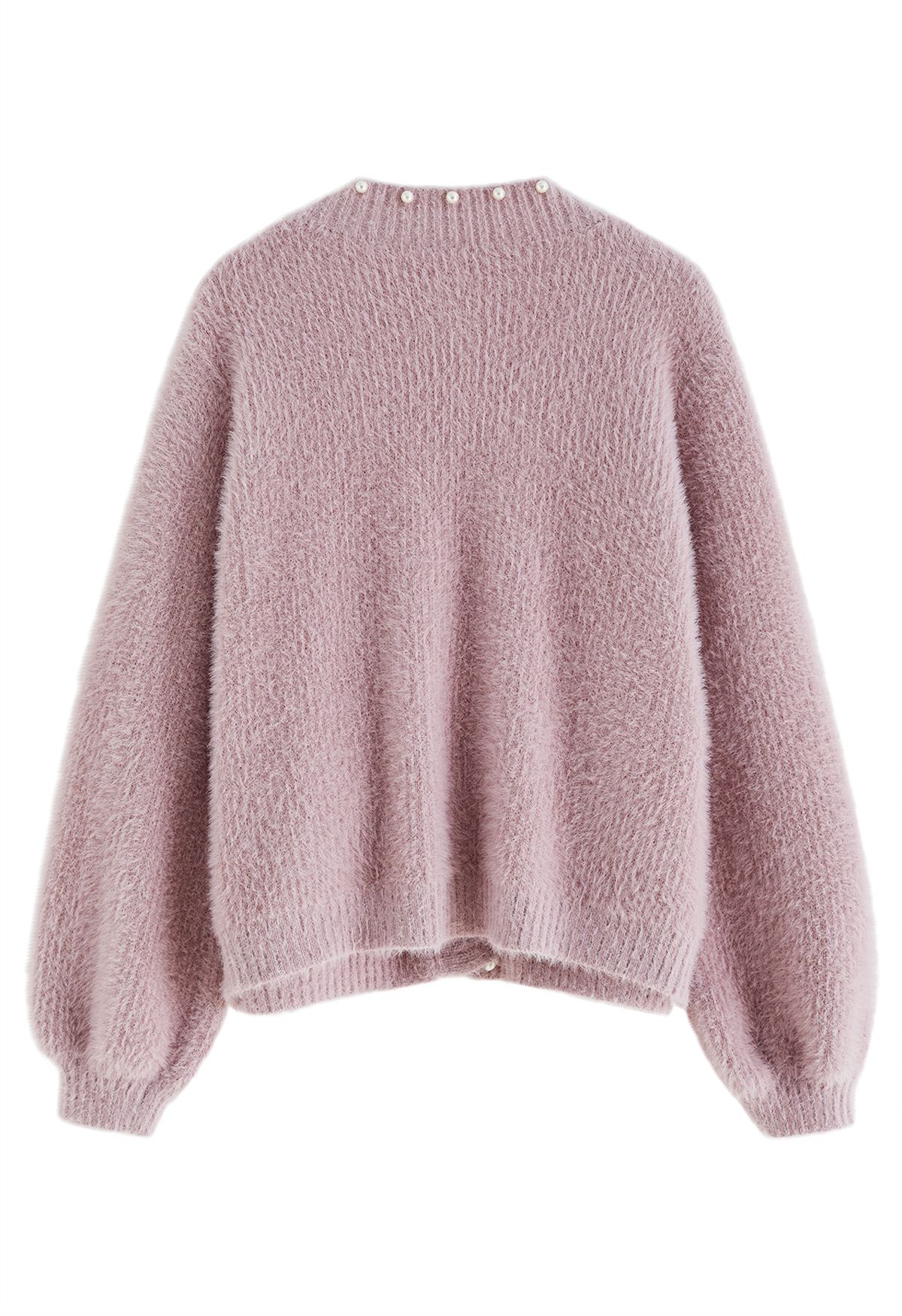 Cardigan en tricot pelucheux avec poches passepoilées en vieux rose