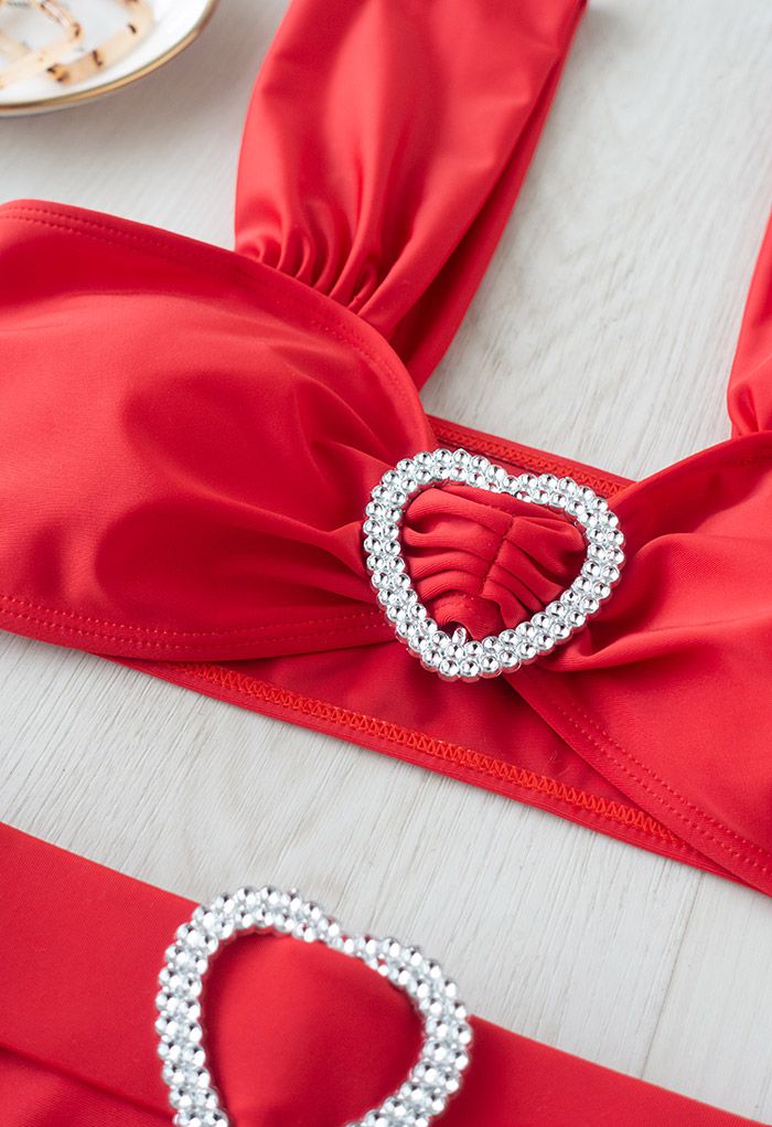 Ensemble de Bikini à Bretelles Crystal Heart en Rouge