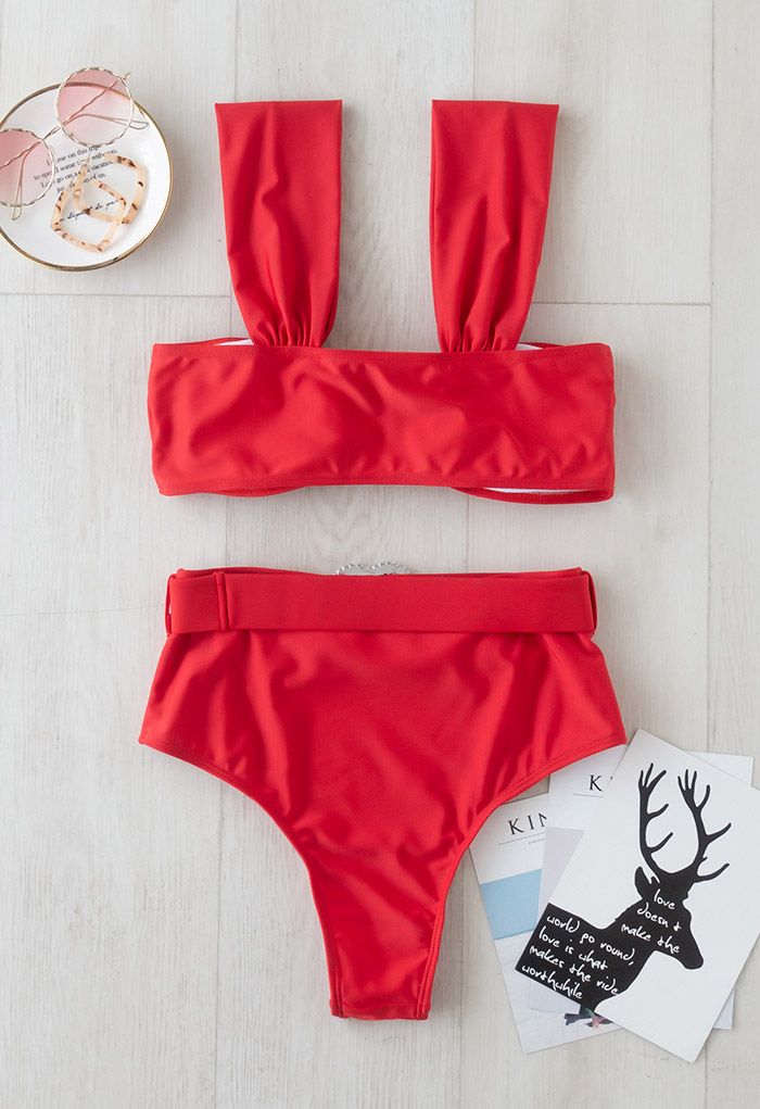 Ensemble de Bikini à Bretelles Crystal Heart en Rouge