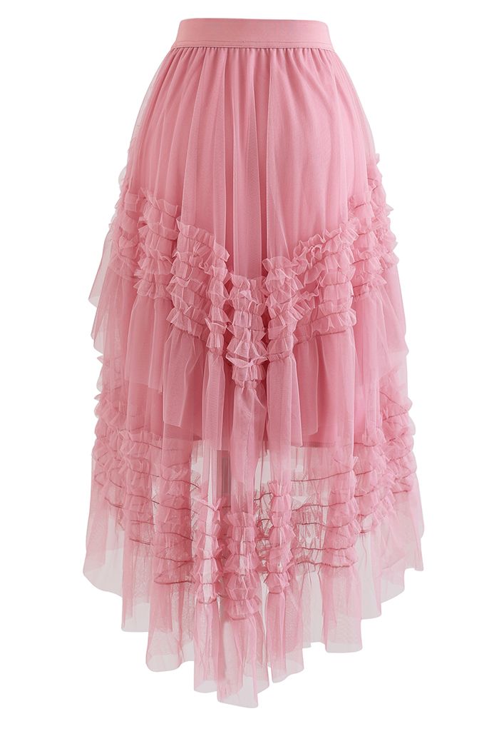 Jupe en tulle à volants Hi-Lo Mesh en rose