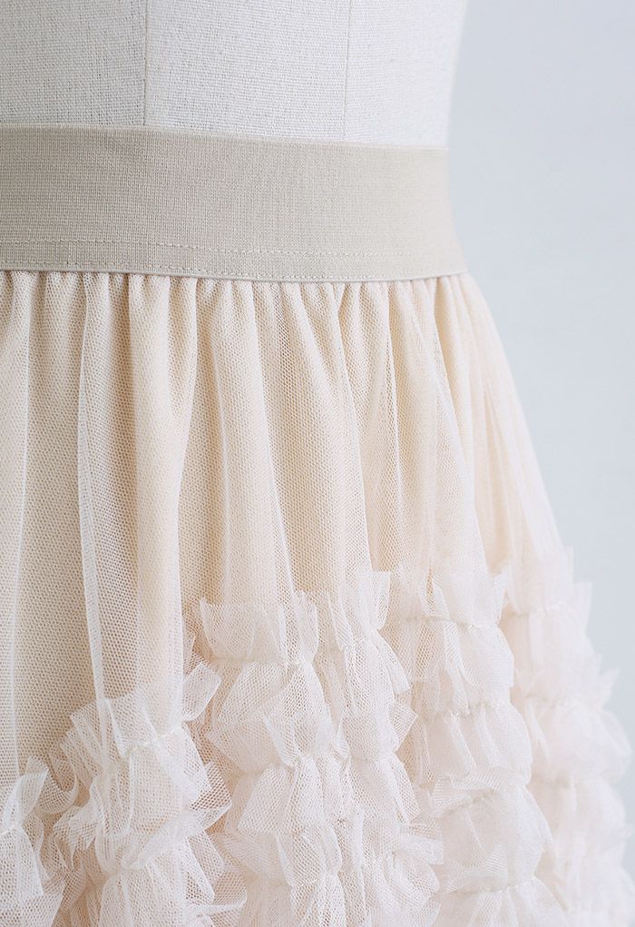 Jupe en tulle à volants Hi-Lo Mesh en crème