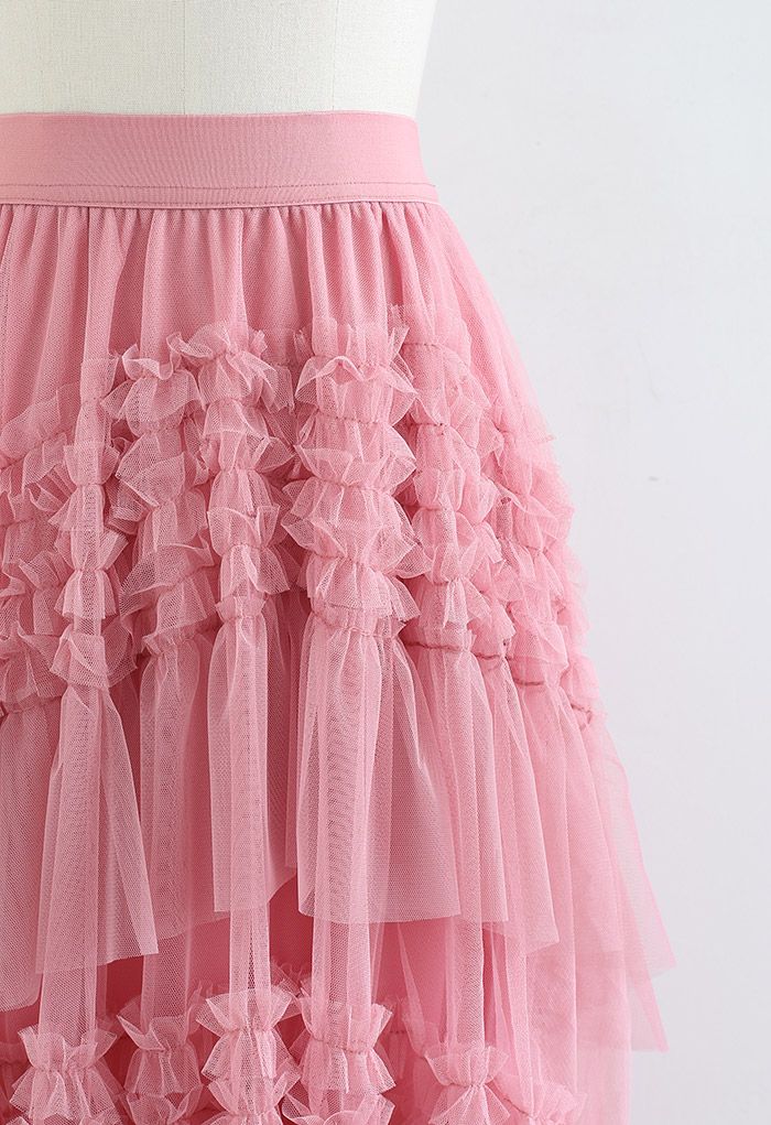 Jupe en tulle à volants Hi-Lo Mesh en rose