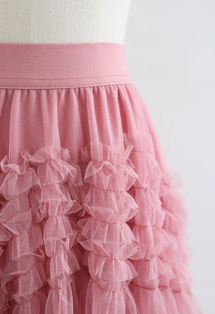 Jupe en tulle à volants Hi-Lo Mesh en rose