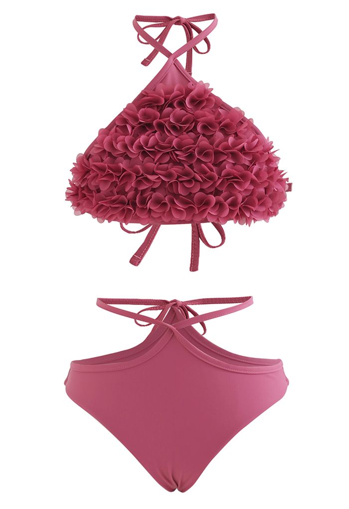 Ensemble de bikini 3D Petal Triangle Self-Tie en corail