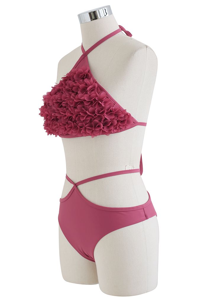 Ensemble de bikini 3D Petal Triangle Self-Tie en corail