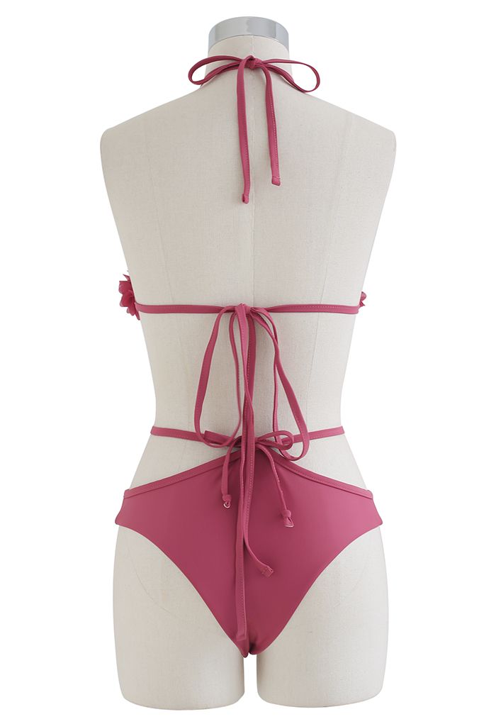 Ensemble de bikini 3D Petal Triangle Self-Tie en corail