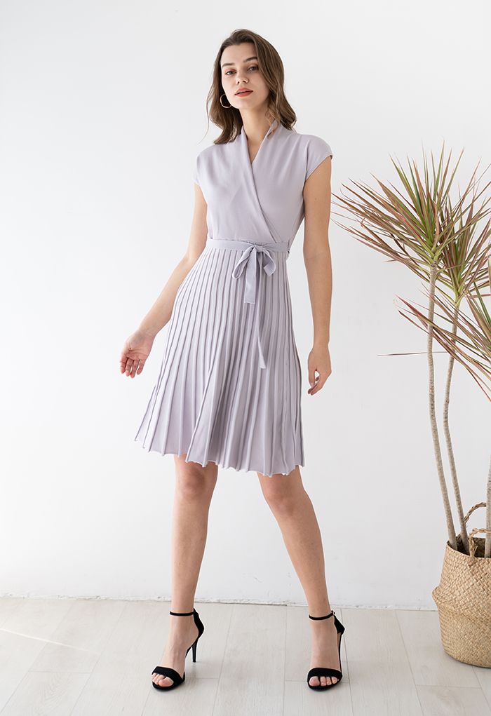 Robe en Tricot Plissée Sans Manches Enveloppée en Lavande