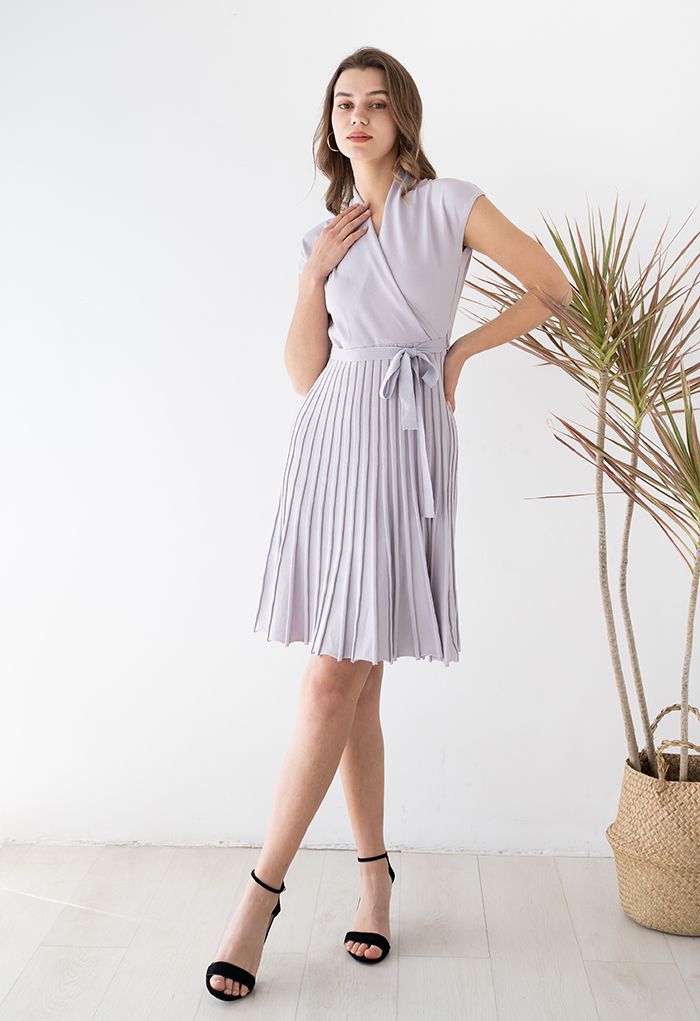 Robe en Tricot Plissée Sans Manches Enveloppée en Lavande