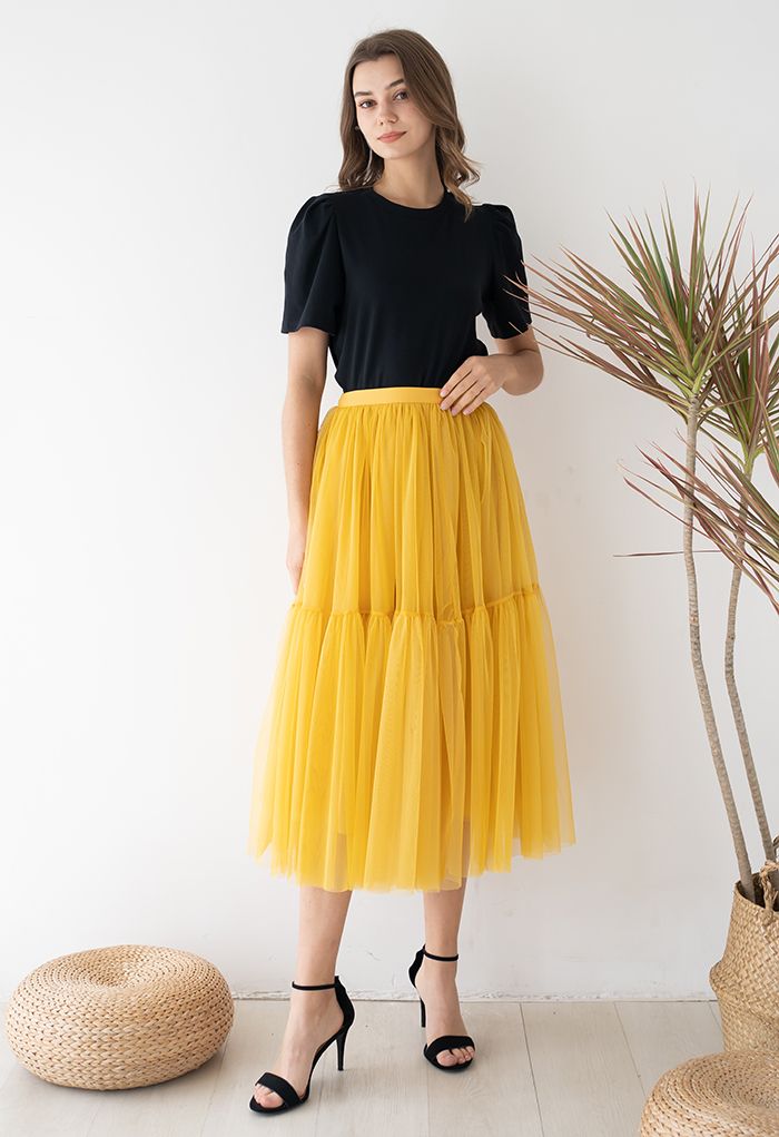 Je ne peux pas lacher prise Maille Tulle Jupe en Jaune