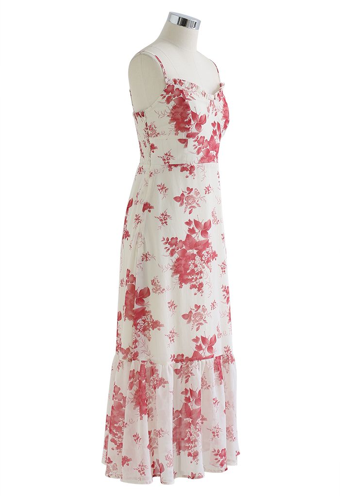 Robe midi caraco froncé fleur de prunier