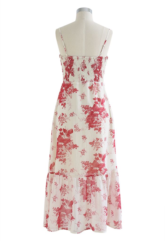 Robe midi caraco froncé fleur de prunier