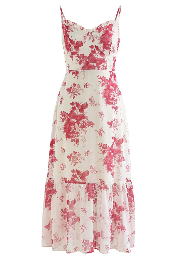 Robe midi caraco froncé fleur de prunier