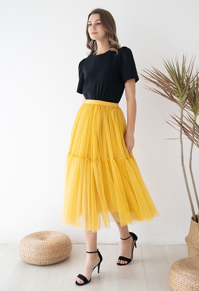 Je ne peux pas lacher prise Maille Tulle Jupe en Jaune