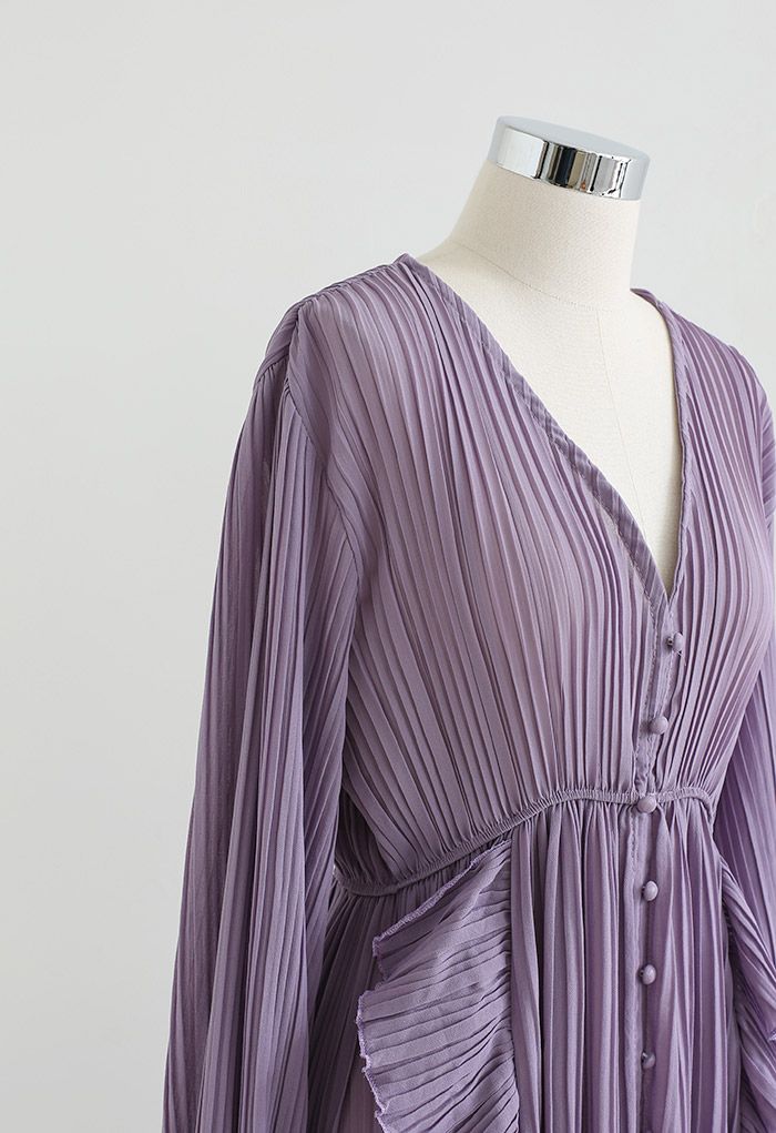 Volant venteuxAsymétrique Plissé Maxi Robe in Lilac Soie Chiffon