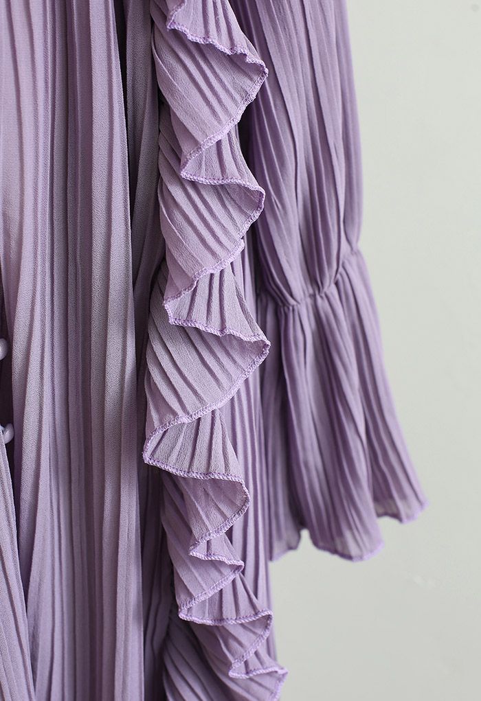 Volant venteuxAsymétrique Plissé Maxi Robe in Lilac Soie Chiffon