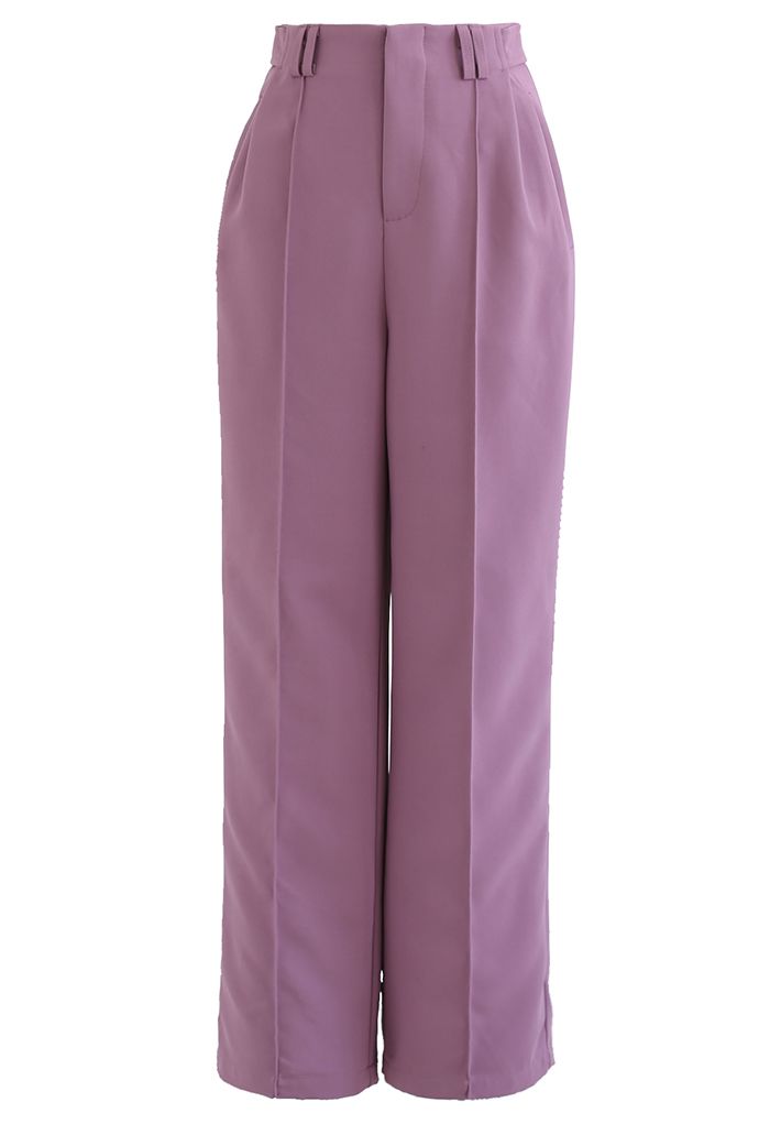 Pantalon coupe droite à taille boutonnée Simplicity en violet