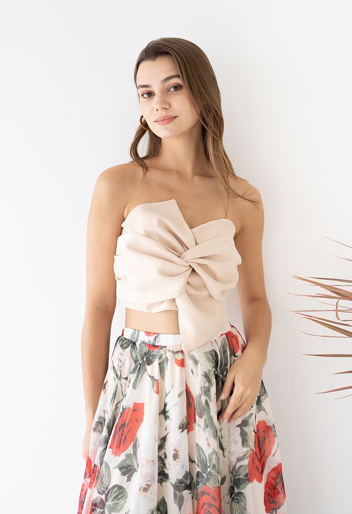 Top bustier noeud doux à la crème