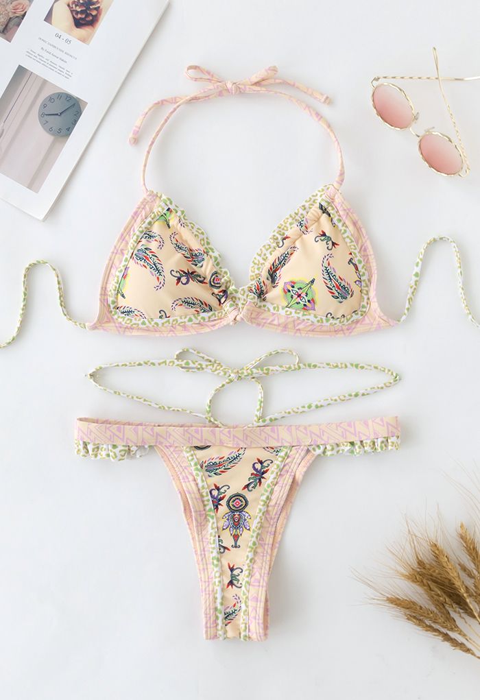 Ensemble de bikini Boho Bohème Attache-String en jaune clair