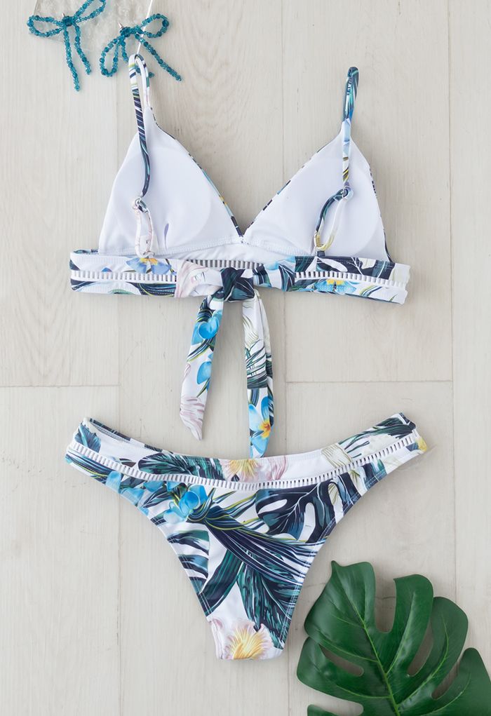 Ensemble de bikini noué au dos à feuilles tropicales