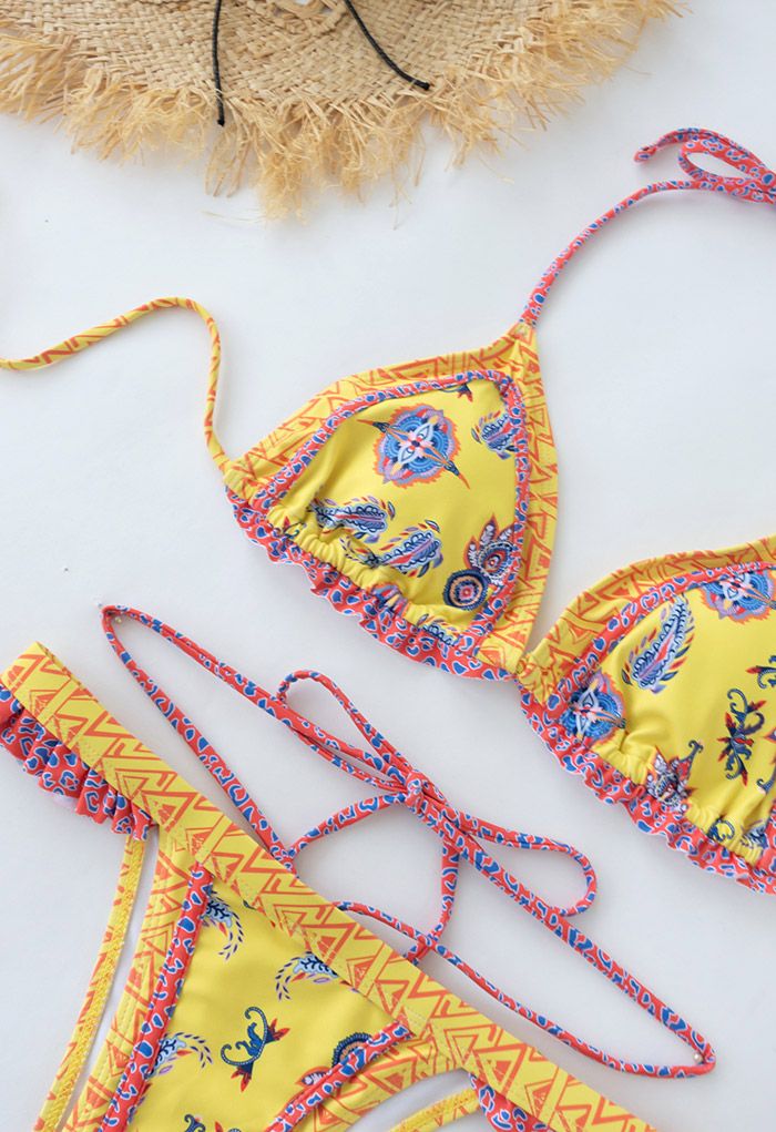 Ensemble de bikini Boho Bohème Attache-String en jaune