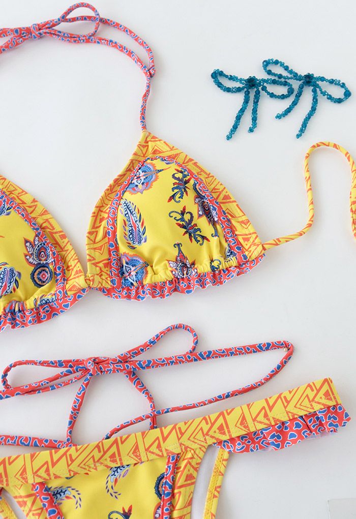 Ensemble de bikini Boho Bohème Attache-String en jaune