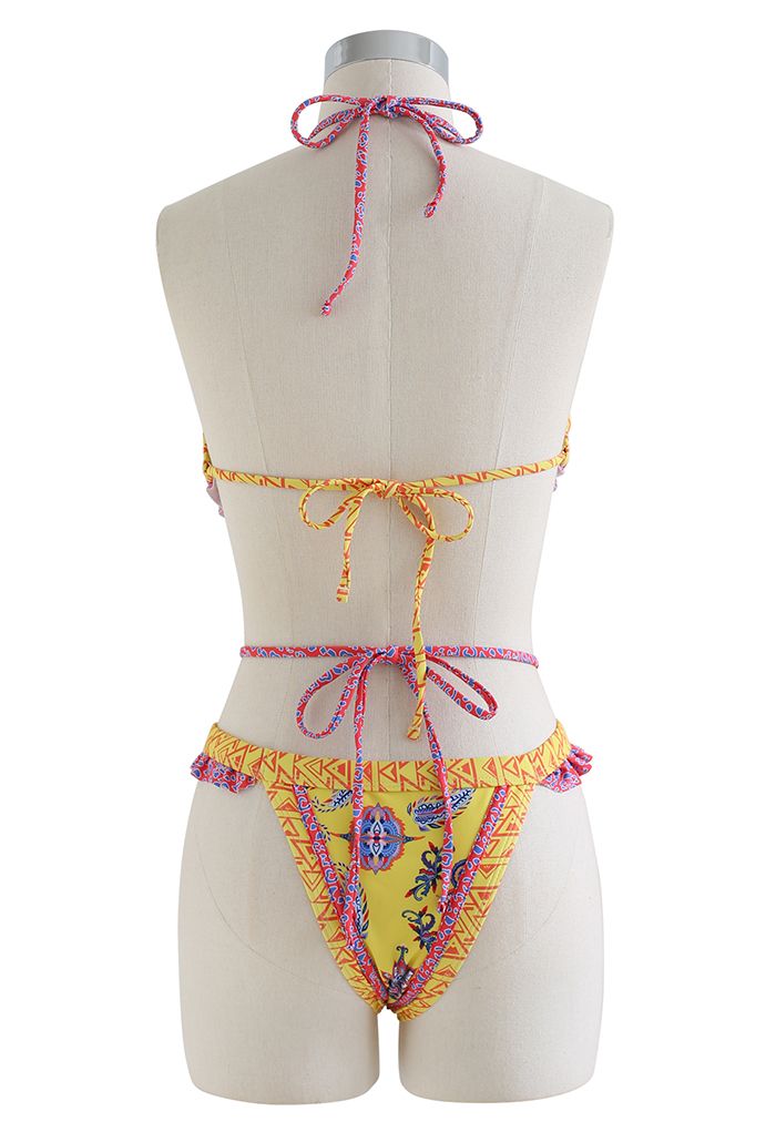 Ensemble de bikini Boho Bohème Attache-String en jaune