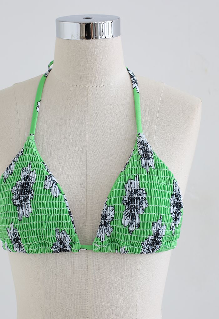 Ensemble de bikini à fronces à fleurs vert Hue