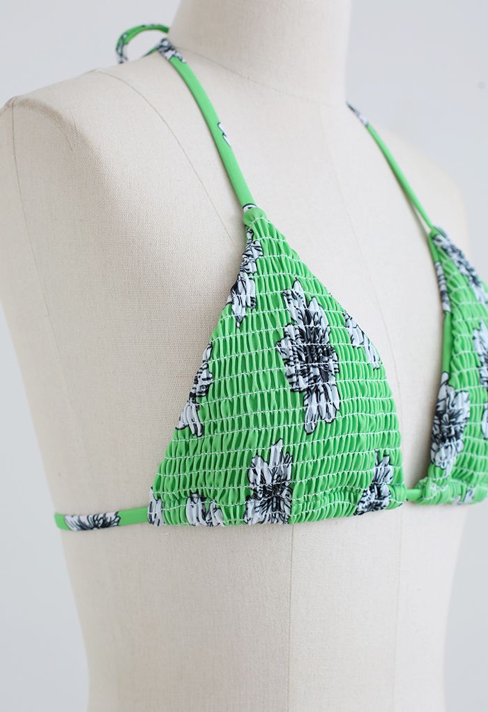 Ensemble de bikini à fronces à fleurs vert Hue