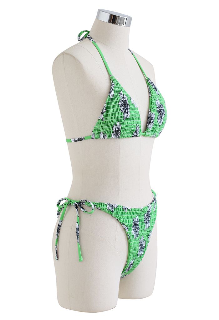 Ensemble de bikini à fronces à fleurs vert Hue