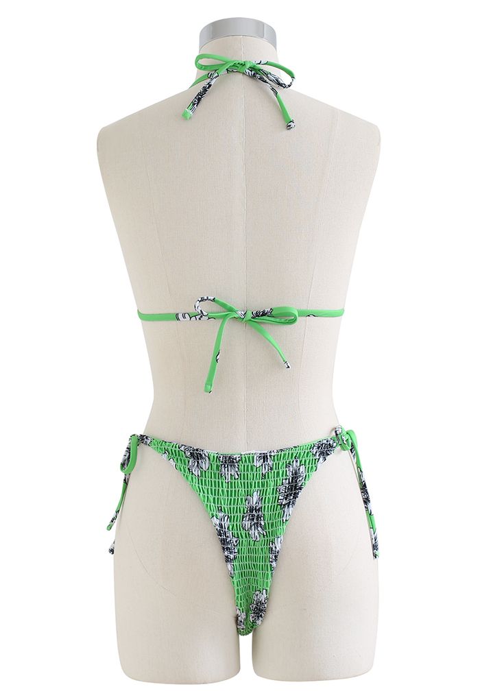 Ensemble de bikini à fronces à fleurs vert Hue