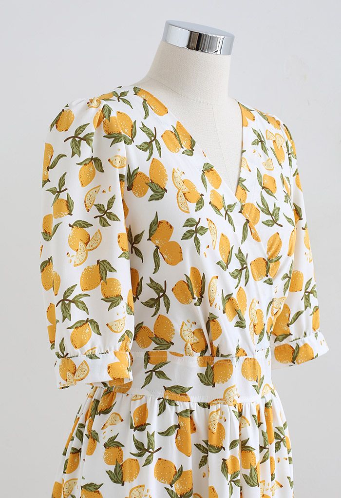 Robe portefeuille à volants et imprimé citron d'été