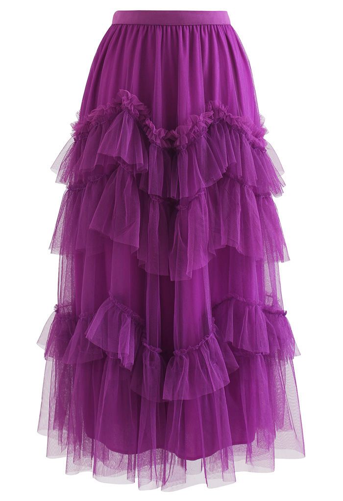 Jupe en tulle à volants en maille exquise en magenta