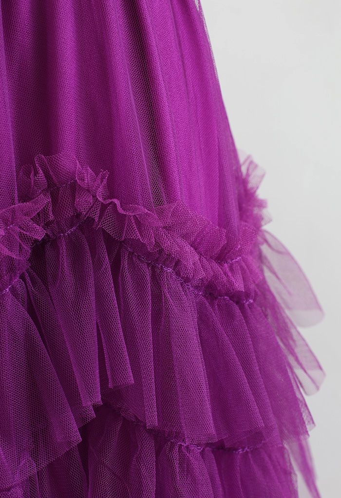 Jupe en tulle à volants en maille exquise en magenta