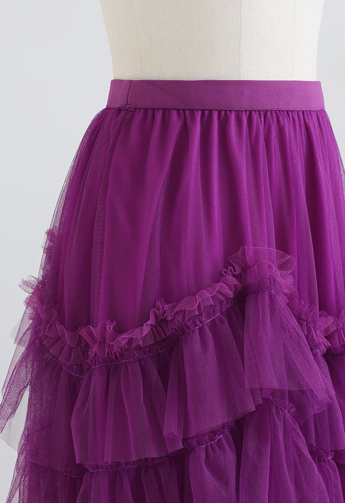 Jupe en tulle à volants en maille exquise en magenta