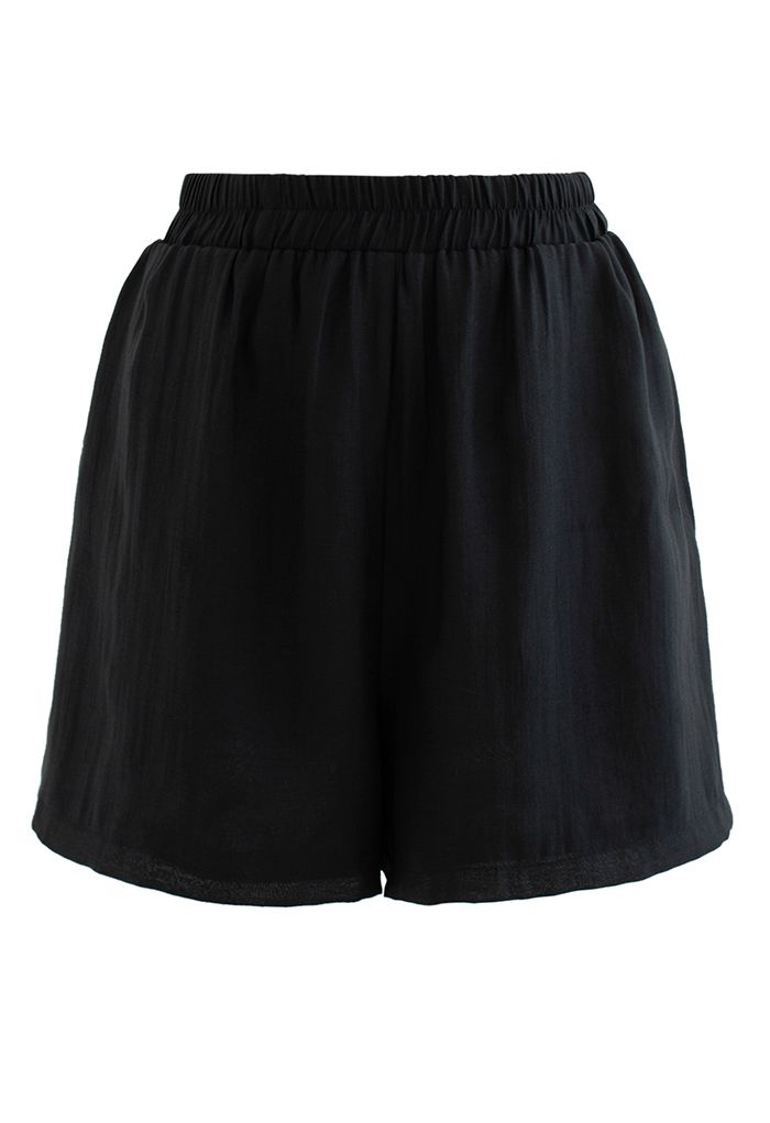 Ensemble chemise à manches bouffantes Athleisure et short évasé en noir