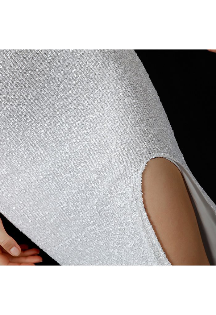 ROBE CARACO ENVELOPPÉE À Paillettes Fente Sur Le Côté en Blanc