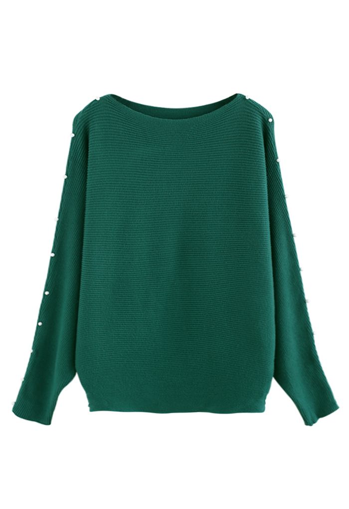 Pull en tricot à manches chauve-souris nacré en vert