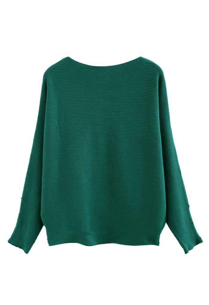 Pull en tricot à manches chauve-souris nacré en vert