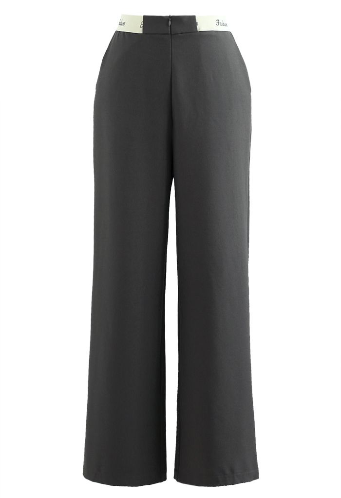 Pantalon droit à taille contrastante taupe