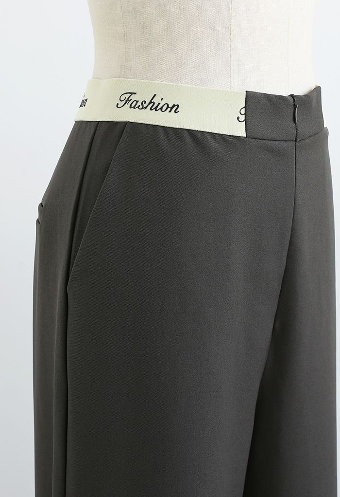 Pantalon droit à taille contrastante taupe