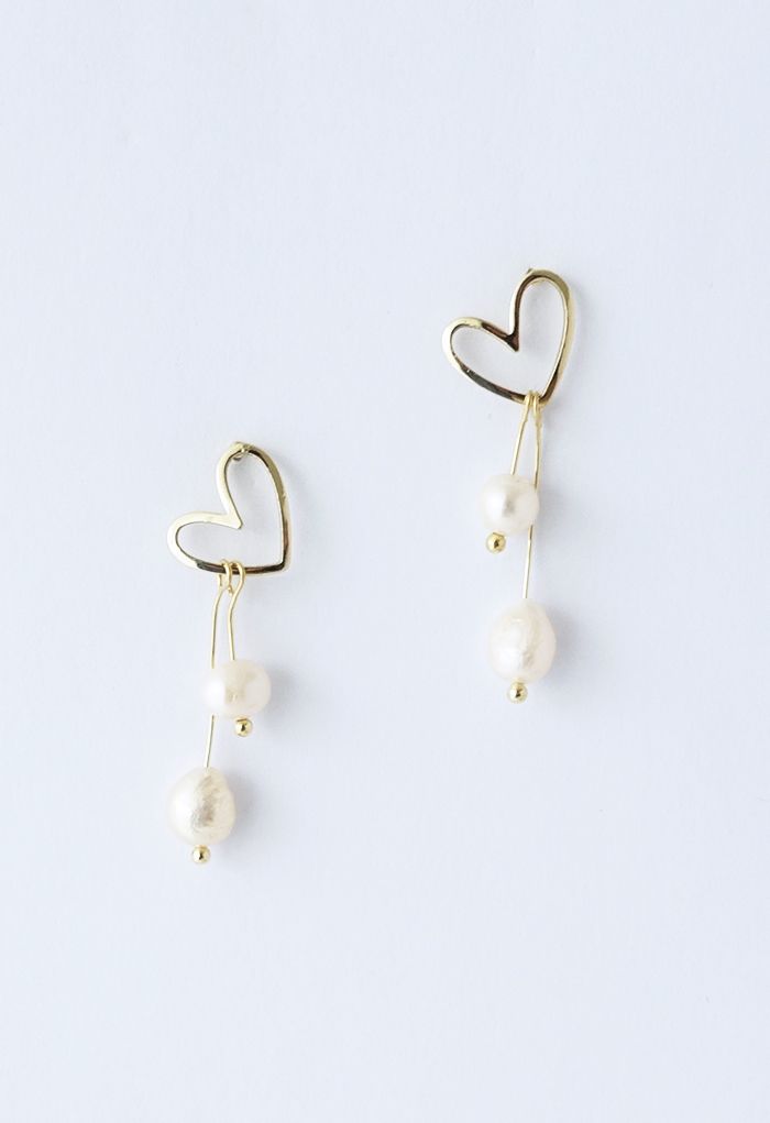 Boucles d'Oreilles Perlées Coeur Creux