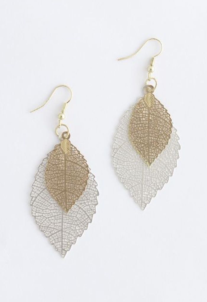 Boucles d'Oreilles Double Feuille Boho en Argent