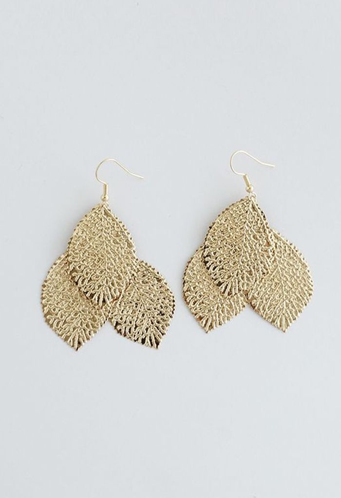 Boucles d'Oreilles Triple Feuilles Dorées