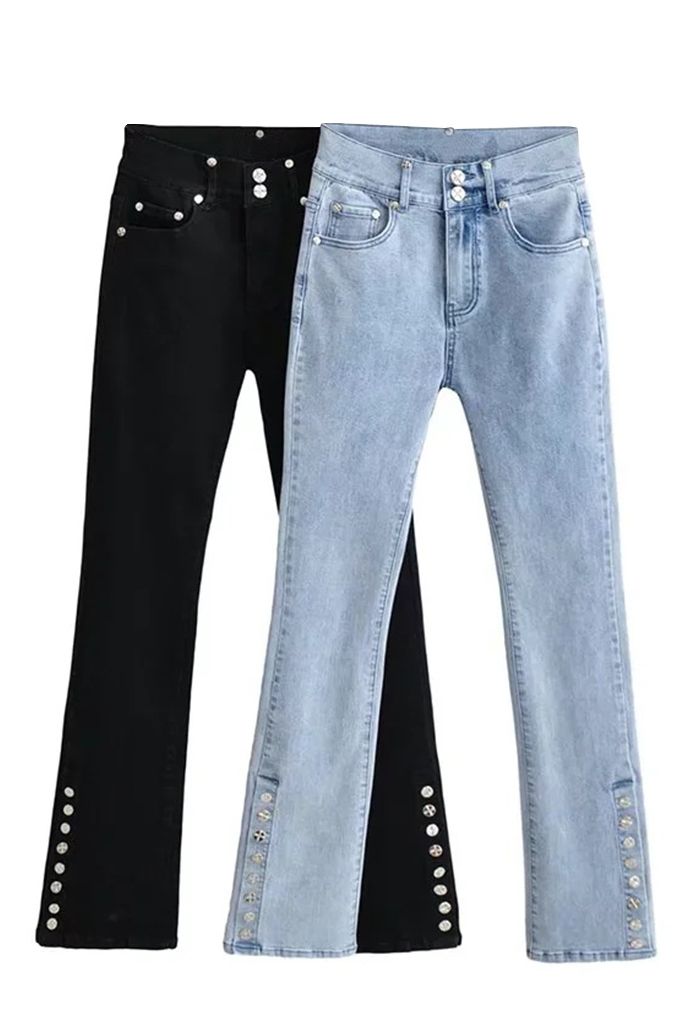 Jean extensible à taille haute avec bordure boutonnée en noir