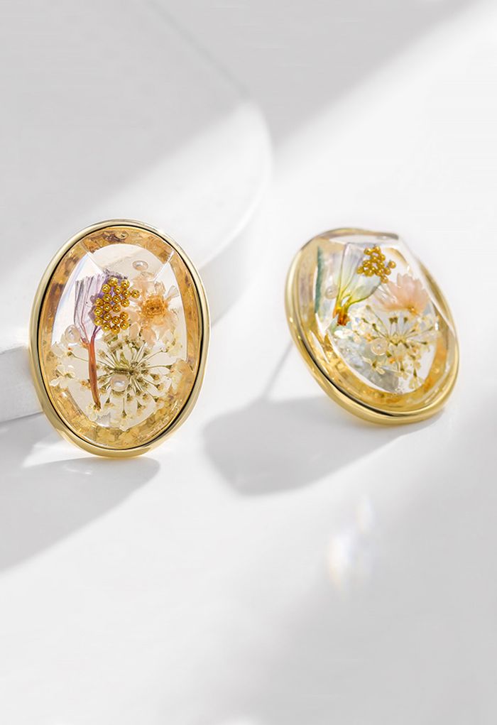 Boucles d'Oreilles Résine Ovale Floral Noble Rétro