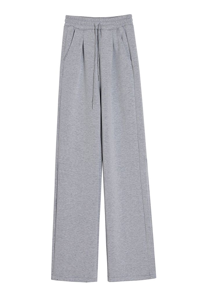 Pantalon droit à la taille avec cordon de serrage en gris