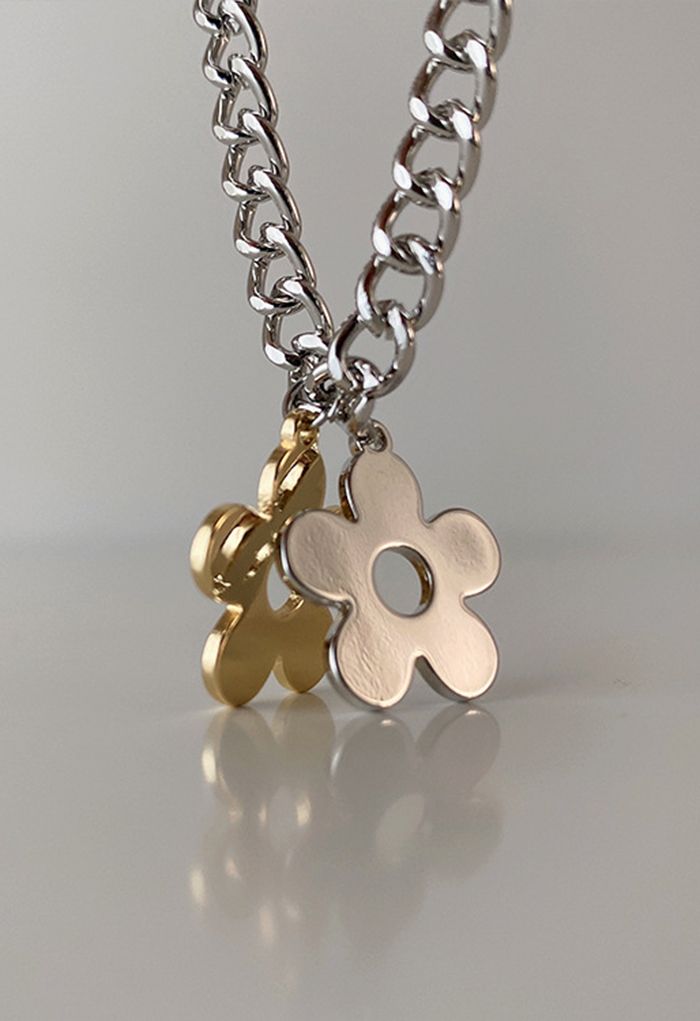 Collier Acier Inoxydable Floral Bicolore